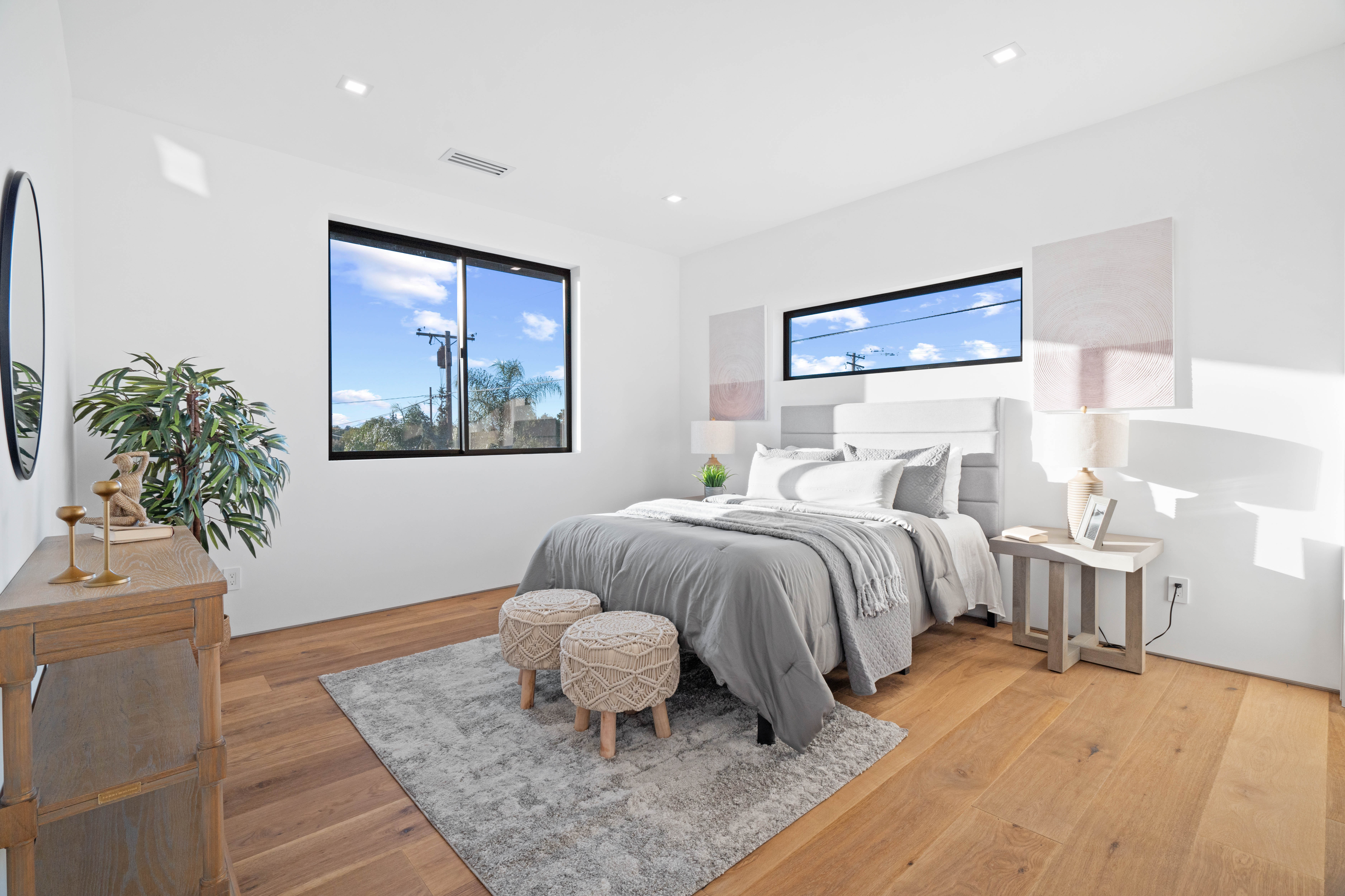 luxurious detached modern adu guest house blending into a wooded landscape